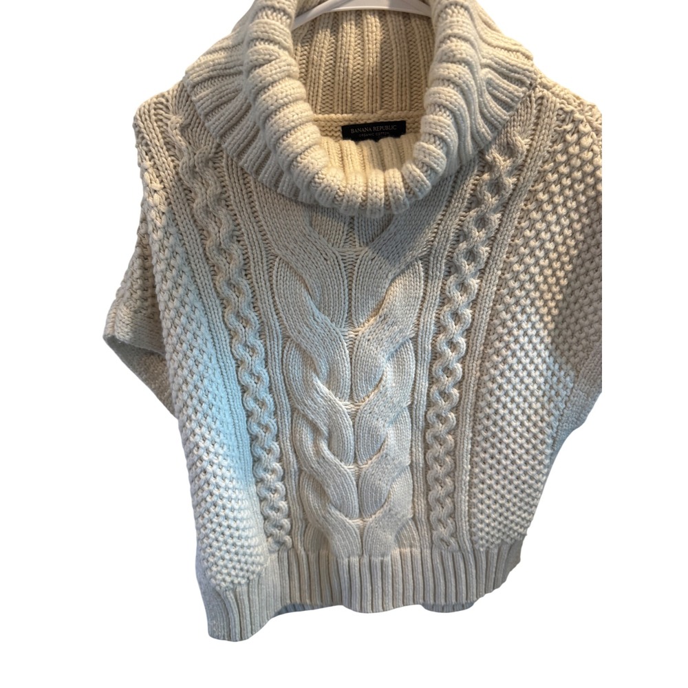 Banana Republic Women's Cable Knit Turtleneck Sweater Vest Organic Cotton S